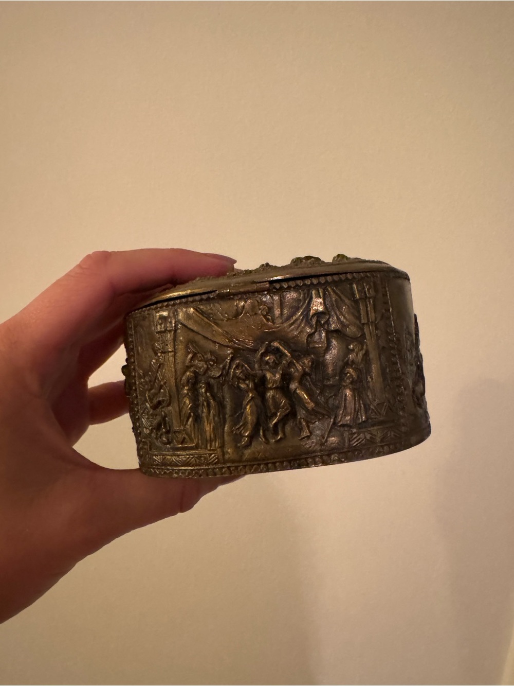 Ornate Embossed Brass Jewelry Trinket Box